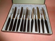 DDR Plastegriff  Bakelit/Plastebesteck Etui 12 Tl.Messer+Gabel