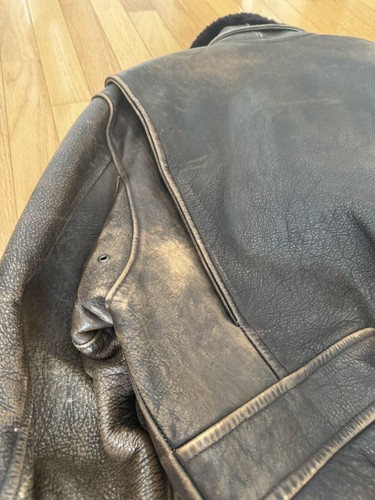 chevignon leather brown bomber jacket G-1 men’s L - Picture 11 of 24