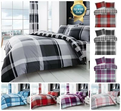Tartan Checked Grey Duvet Cover Quilt Bedding Set With Pillowcases All Sizes UK