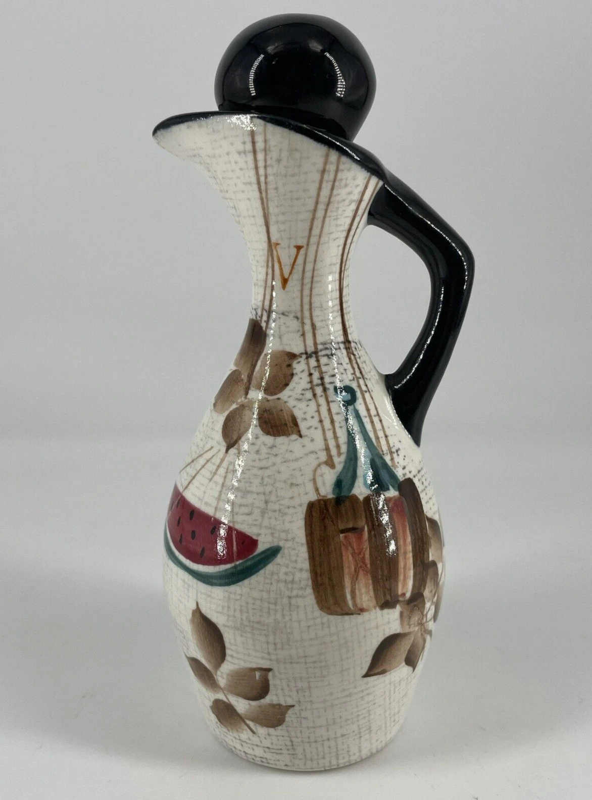 Jamaican By Royal Sealy Japan Hand Painted Vinegar Pitcher With Cork Watermelon