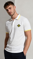 Lacoste Sport Classic Fit Polo Shirt White with Yellow Collar - Size Large