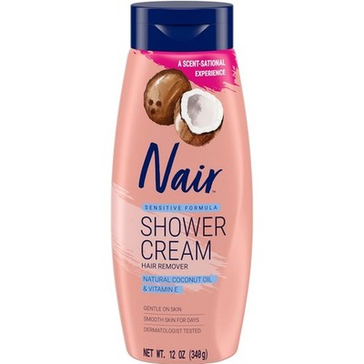 Nair Sensitive Formula Shower Cream, Quick and Easy Hair Removal Cream with Coco