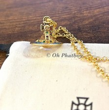 Vivienne Westwood Gold Medium 3D Glass Clear Orb Charm Chain Pendent Necklace