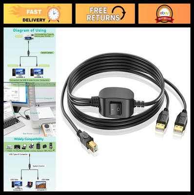 USB Printer Cable Splitter 1 to 2 Out Y Cable for Dual Computer Printer Sharing