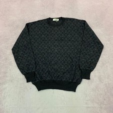 Vintage abstract knitted jumper Patterned Grandad knit sweater Men's XL