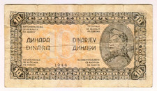 1944 Yugoslavia 10 Dinara WW2 TITO Partizan Paper Money Banknotes1