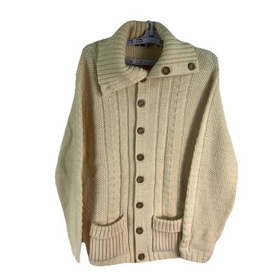 Vintage Five Seasons Cable Net Cardigan Sweater Men s Size Xl Ivory Acrylic