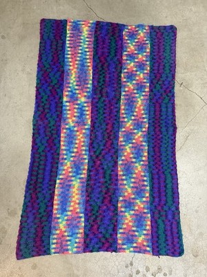 Handmade Crochet Throw Blanket 58x38 Variegated Yarn Optical Illusion Boho
