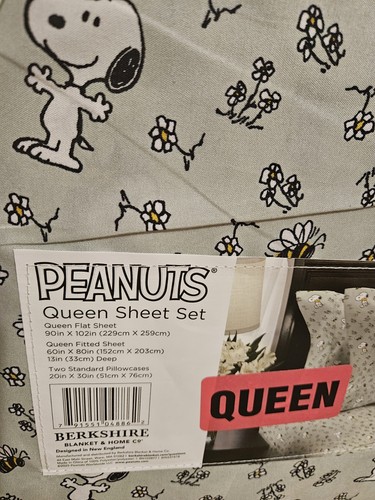 Peanuts Snoopy Woodstock Spring Floral Bees Queen Bed Sheets Set Mint - Picture 3 of 4