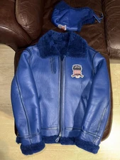 Avirex USA ICON Shearling Leather Jacket with Matching Shearling Hat size MED