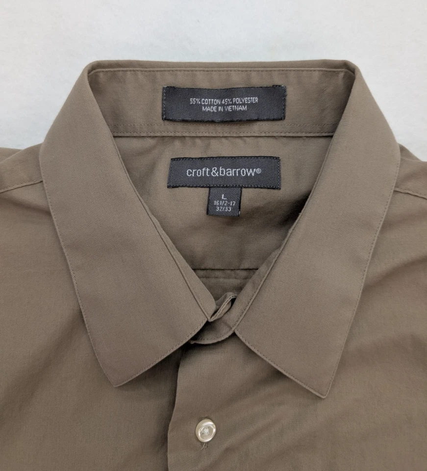 Camisa de vestir Croft & Barrow para hombre talla L 16,5-17 x 32/33 beige marrón Foto 4 de 4