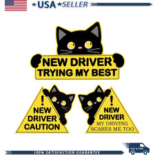 Black Cat New Driver Car Magnets, 3 Pack Safety Warning Signs, Rectangular and T