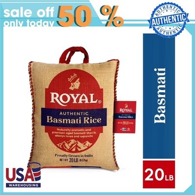 Authentic Royal Naturally Aged Indian White Basmati Rice Long-Grain 20 lb Bag
