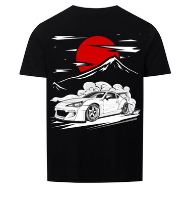 JDM Mount Fuji Red Sun Drift Car Black Graphic T-Shirt Men's Tee