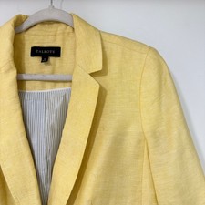 Talbots Blazer Womens 12 Yellow 100 Linen Single Button Lined Professional