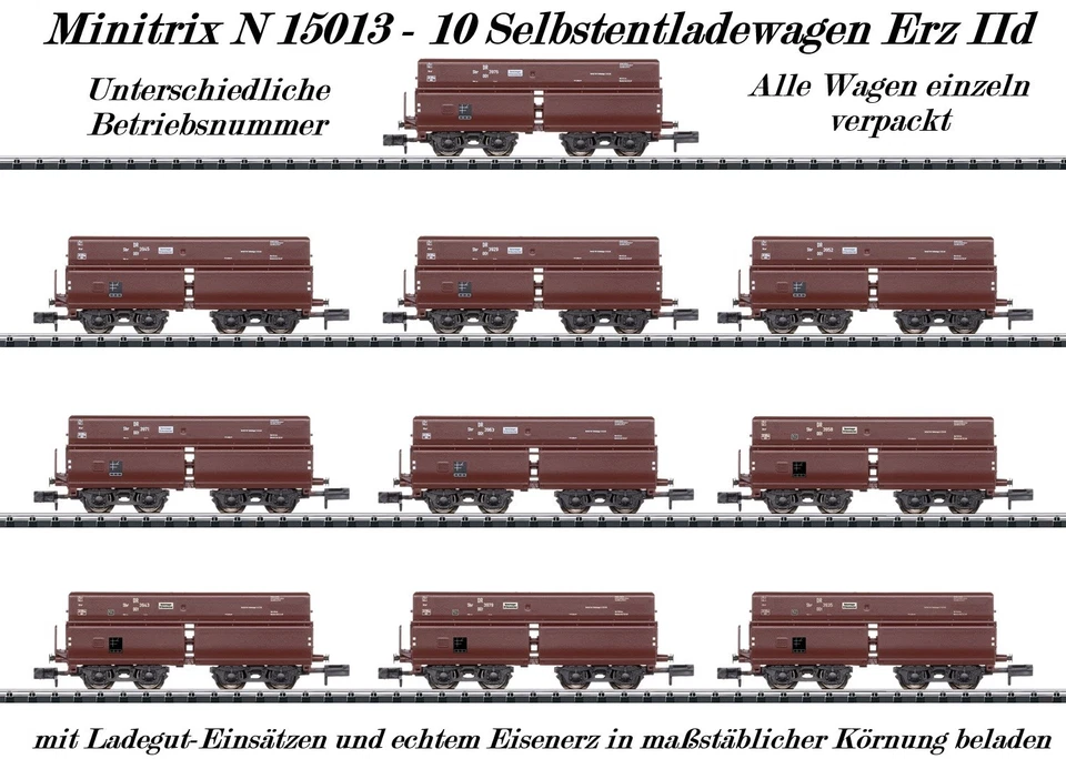 10 Minitrix N Selbstentladewagen Erz IId der DRG im Display 15013 - Neu