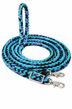 Roping Knotted Braided Horse Tack Western Barrel Reins Purple Turquoise 60740