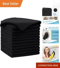 12PK Ultra-Soft Microfiber Cleaning Cloths - Lint-Free, Scratch-Free Black