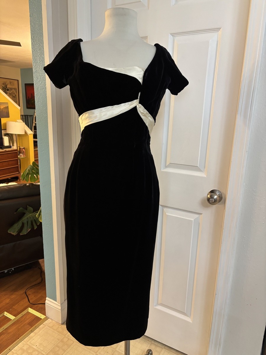 Vintage 1950's Ceil Chapman Black Velvet/Satin Cocktail Dress with
