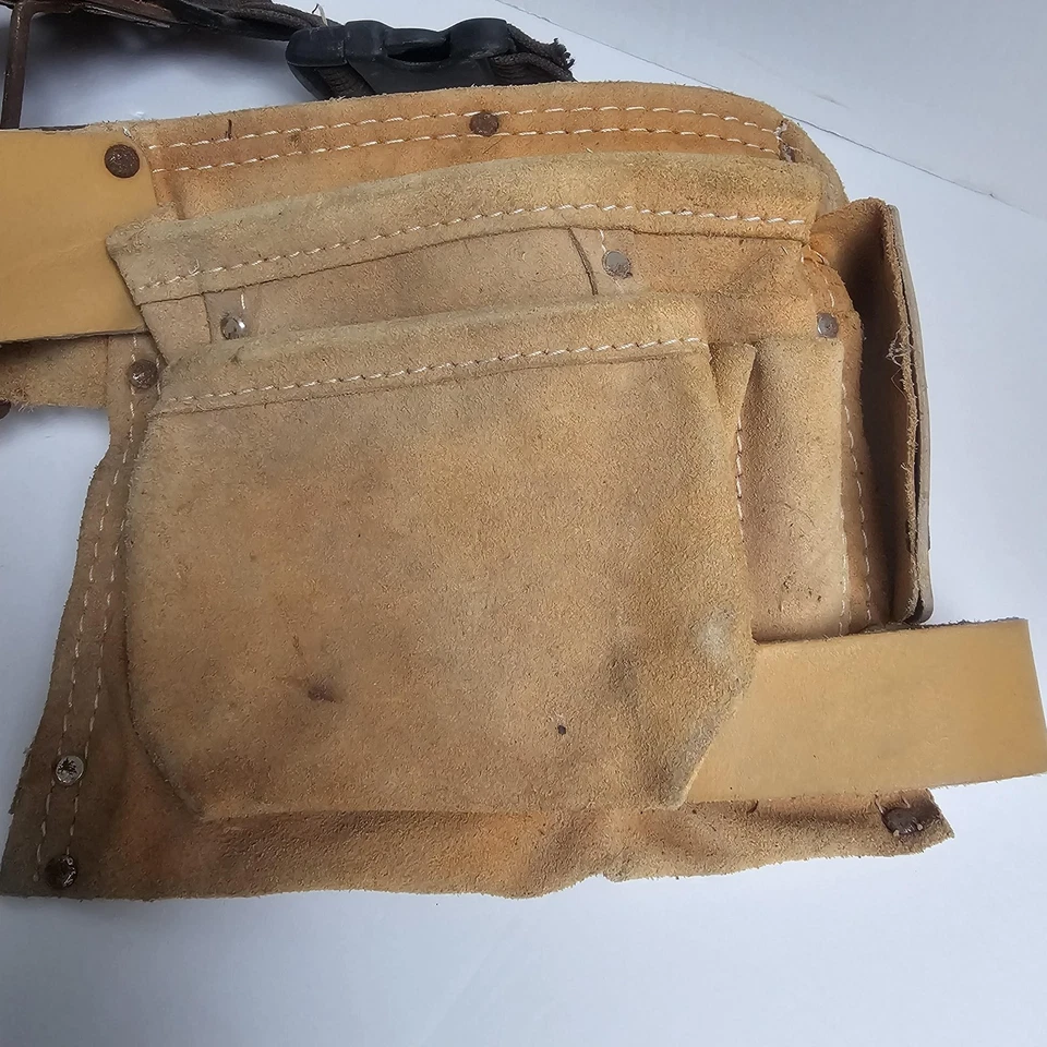 McGuire Nicholas Tool Belt Carpenter Framer Suede Leather Pouch Work Mens Brown - Image 4 of 4