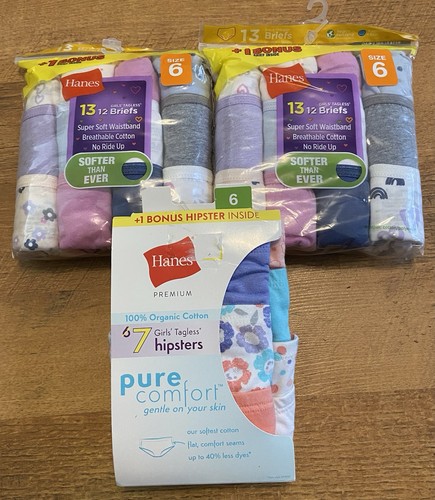 HANES Girls Twin MEGA BUNDLE 33 Pair Panties 26 Briefs 7 Hipsters Tagless Size 6 - Picture 1 of 2