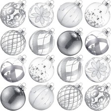 16 Pcs Sliver Clear Christmas Ball Ornaments Set 80 Mm/3.15 Inch Large White and
