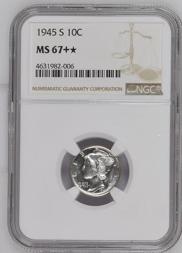 1945-S 10C Mercury Dime NGC MS67+ San Francisco Silver Coin