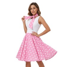 Womens Polka Dot Scarf 1950s Rock n Roll Fancy Dress Party Pink Skirts 18 Inches