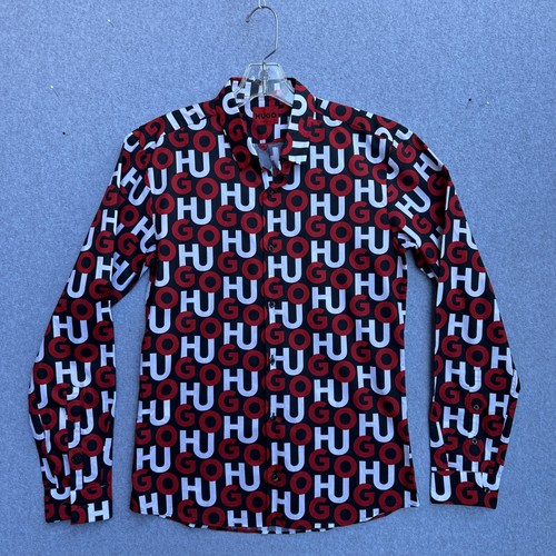 Camisa HUGO Boss Para Hombre Pequeña Negra Roja Blanca Calce Extra Ajustado Abotonada Algodón Logo