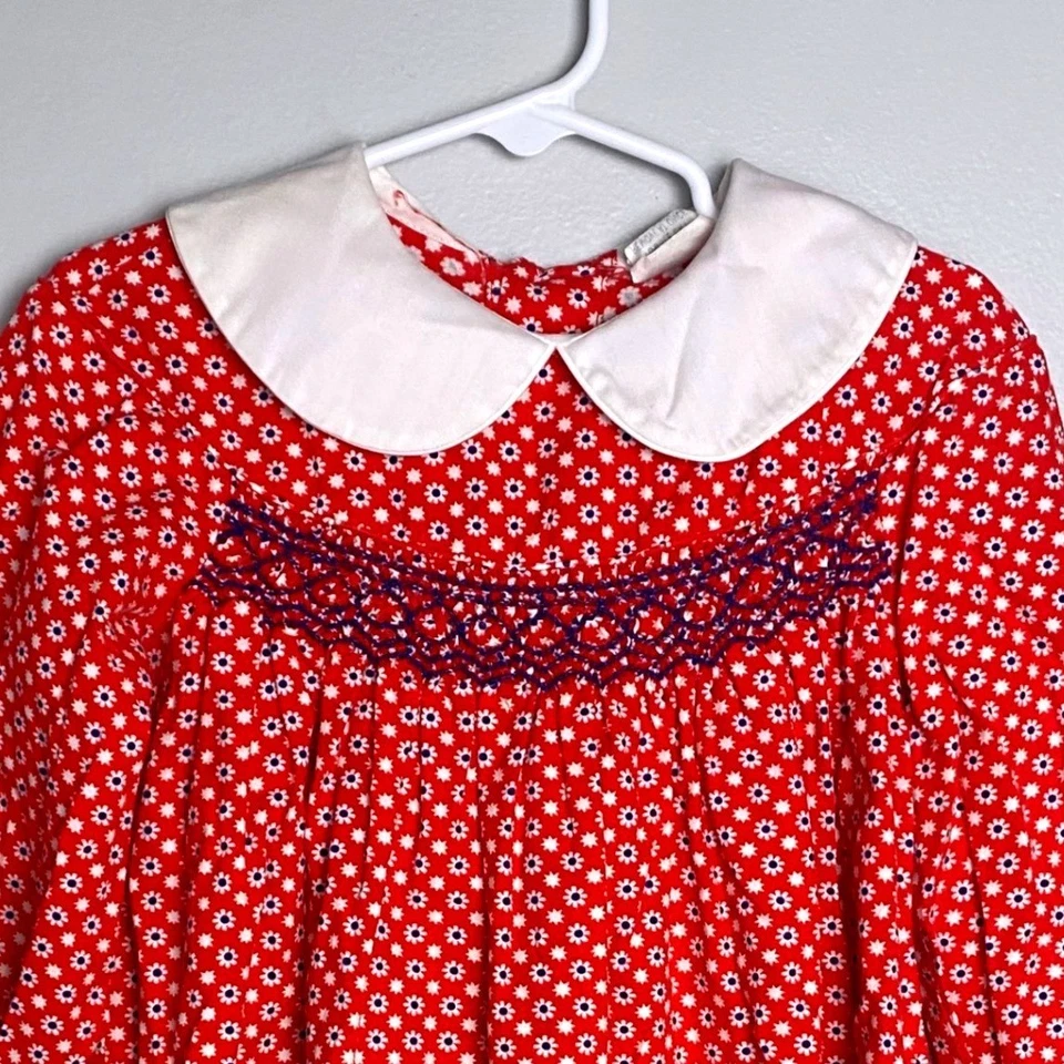 Vestido Vintage Polly Flinders Niñas Talla 5 Rojo Floral Calado a Mano Cottagecore Foto 2 de 4