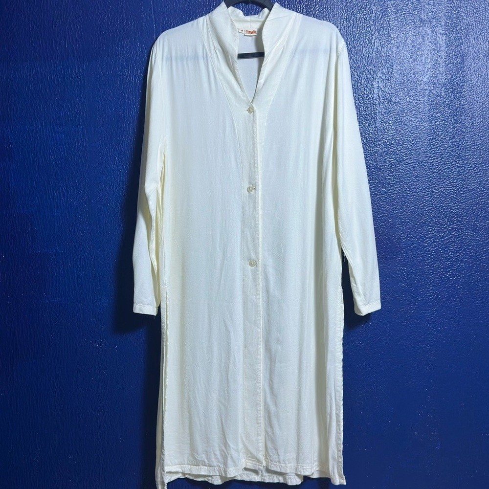 Tianello Casual Cream Button-Up Duster Jacket Size M Breathable USA Made