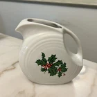 28oz Holiday Disk Pitcher Holly (NO Ribbon) 1987-88 White Fiesta HLC Rare