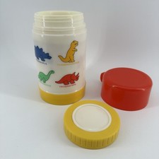 Vintage Thermos Only Dino Dinosaurs Cup Red Lid White Yellow Body Complete 1980s