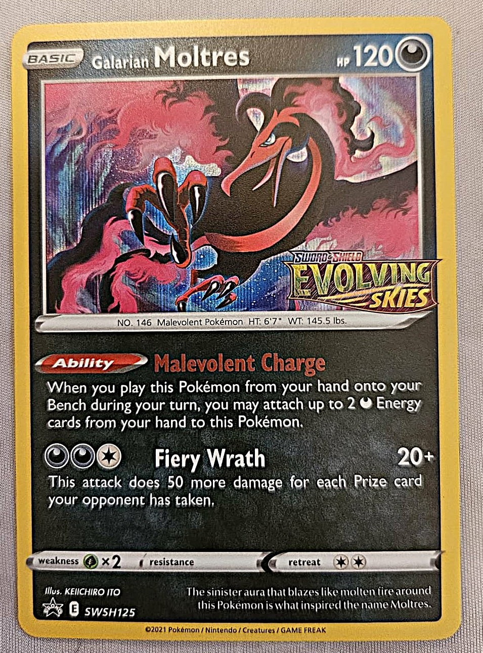 Pokemon Galarian Moltres Evolving Skies Prerelease Promo Holo SWSH125 NM