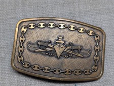 1970s vintage USN belt buckle US NAVY heavy SOLID BRASS army military WESTERN