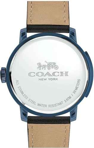 Reloj para hombre Coach 14602353 Bleecker tono azul esfera día fecha correa de cuero negro - Imagen 3 de 3
