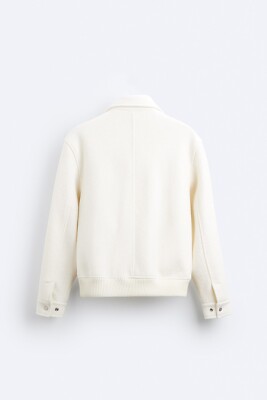【oan】Rib White Short Jacket New Zara Boucle Textured Jacket Wool Blend S White 3286/507