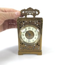 Antique Carriage Clock Reticulated Brass Bron...