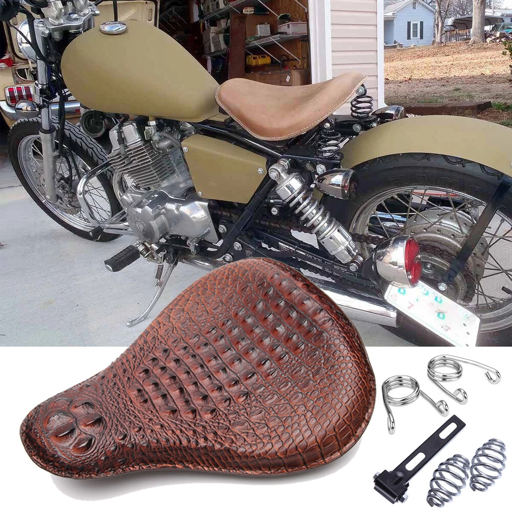 DREAMIZER Motorcycle Leather Seat Brown Crocodile Cushion Compatible with  Rebel 250 300 500 Refit Bobber Street Bike Chopper,Black