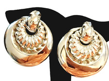 Vintage Large Hoop Pierced Earrings Silver-tone Door Knocker Dangle sp-1