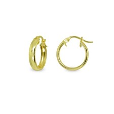 4x15mm Round Click-Top Gold Plated Sterling Silver Polished Small Hoop Earrings