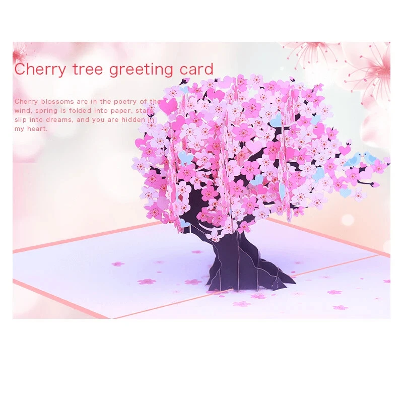 Tarjeta de felicitación emergente en flor de cerezo 3D para regalo de mariposa de aves de San Valentín Foto 3 de 3