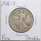 1916-S 50C Walking Liberty Half Dollar with Fine Detail Scratches #4314