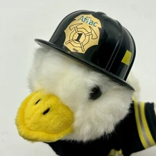 Aflac Talking Duck 6" Plush Fireman Suit Hat Red Axe Voice Works Says “Aflac” 😜