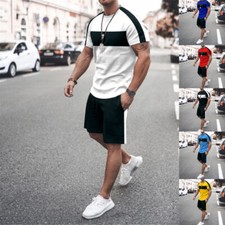Men's Outfit Short Sleeve T Shirts  Shorts Set 2-Piece Set Sweatsuit Summer US