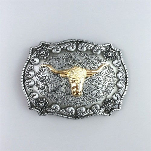 Silver Gold Double Color Western Long Horn Bull Belt Buckle also Stock in US - 第 1/8 張圖片