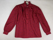 Laura Mae Women's Top Size 14 Vintage Red Print Long Sleeve Blouse Bow