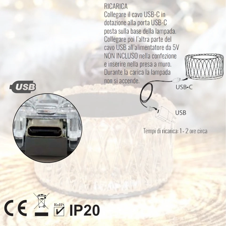 LAMPADA DA TAVOLO LED TOUCH RICARICABILE USB LUCE DIMMERABILE BAR PUB RISTORANTI - Immagine 4 di 4