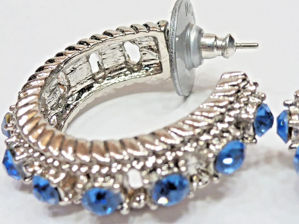 (B1) Hermosos pendientes de aro de Monet - cristales azules - orejas perforadas Foto 2 de 4