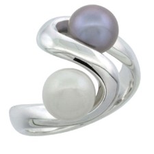 Sterling Silver Double Pearl Swirl Ring